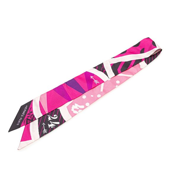 Hermes Hermès Twilly "JEU DE SOIE UNIFORME" Silk Game Scarf, Pink Multicolor,... - Picture 1 of 5